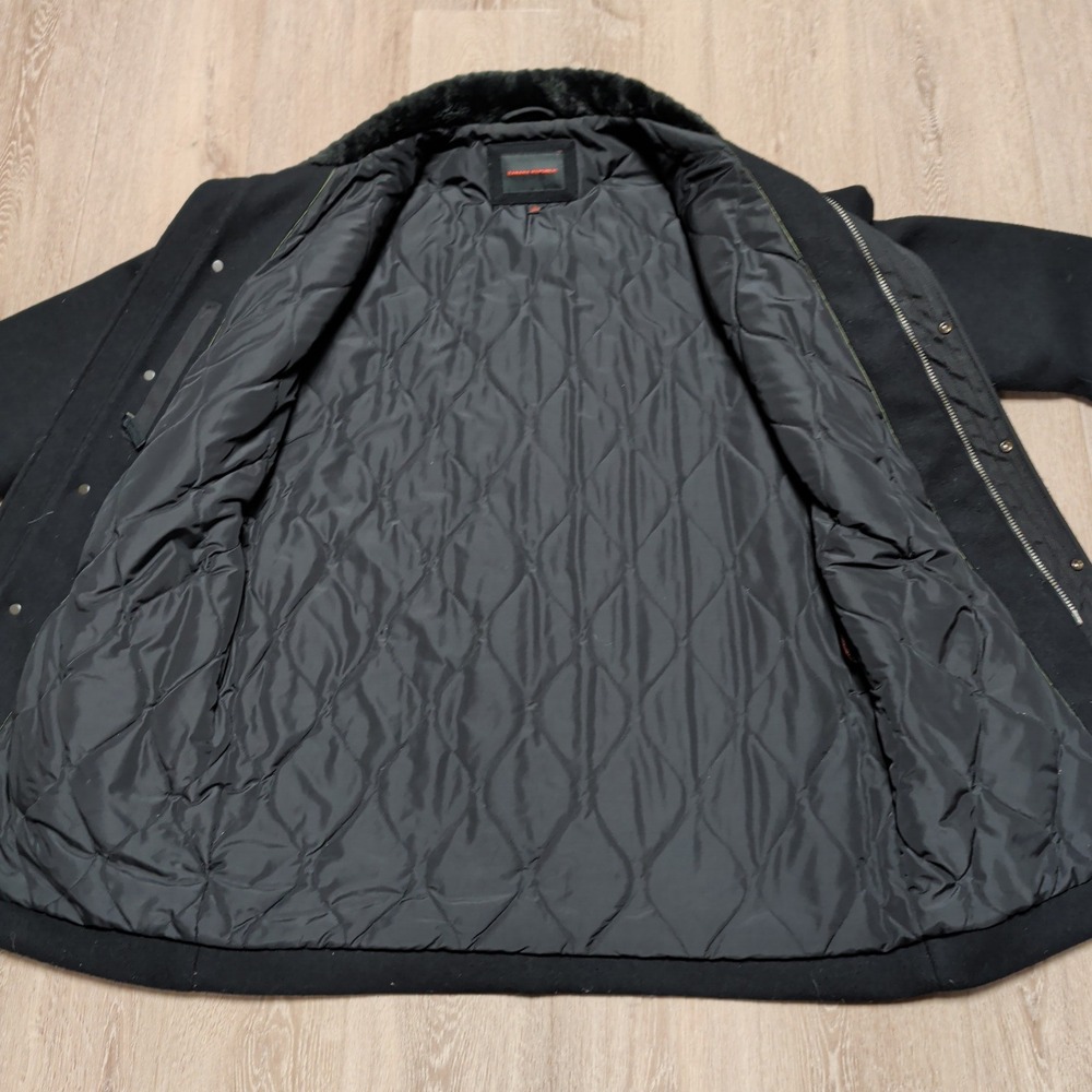 Vintage Banana Republic Mens L Black Wool Blend Quilt Lined Jacket Mid Length - Picture 5 of 7